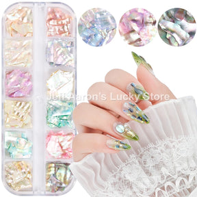 12 Colors Nails Abalone Shell Fragments Texture Natural Sea Shell 3d Glitter Nail Art Decoration