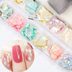 12 Colors Nails Abalone Shell Fragments Texture Natural Sea Shell 3d Glitter Nail Art Decoration