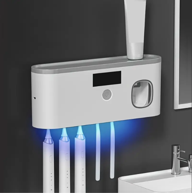 UV Toothbrush Sanitizer Holder with Toothpaste Dispenser