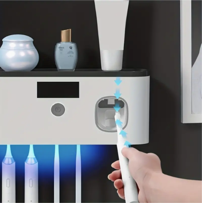 UV Toothbrush Sanitizer Holder with Toothpaste Dispenser